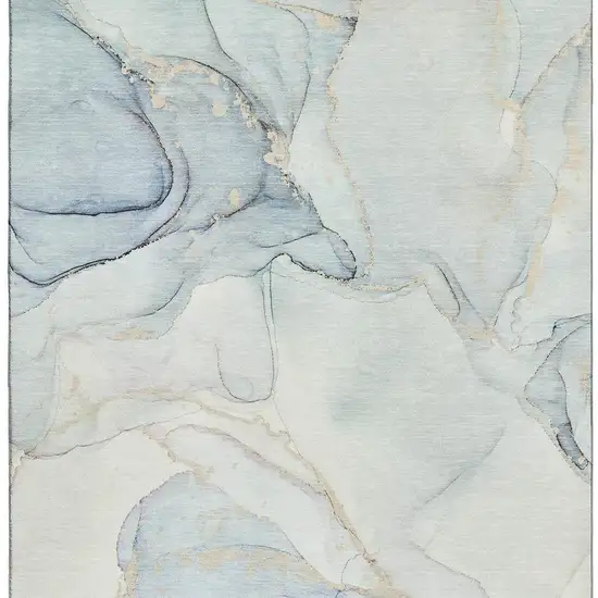 Sky Blue And Ivory Abstract Washable Area Rug With UV Protection Photo 5