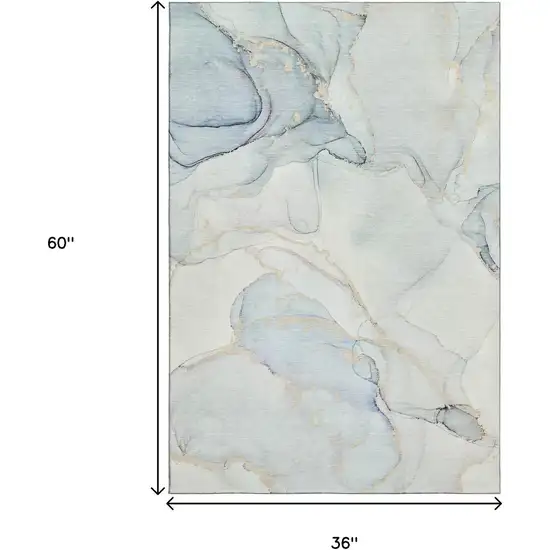 Sky Blue And Ivory Abstract Washable Area Rug With UV Protection Photo 3