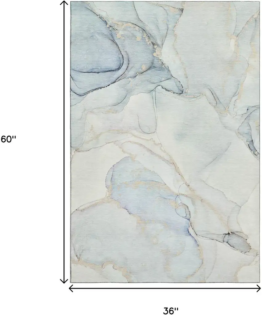 Sky Blue And Ivory Abstract Washable Area Rug With UV Protection Photo 3