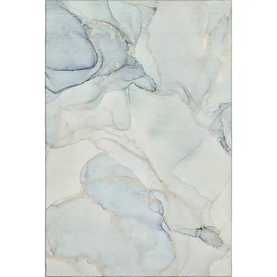 Sky Blue And Ivory Abstract Washable Area Rug With UV Protection Photo 2