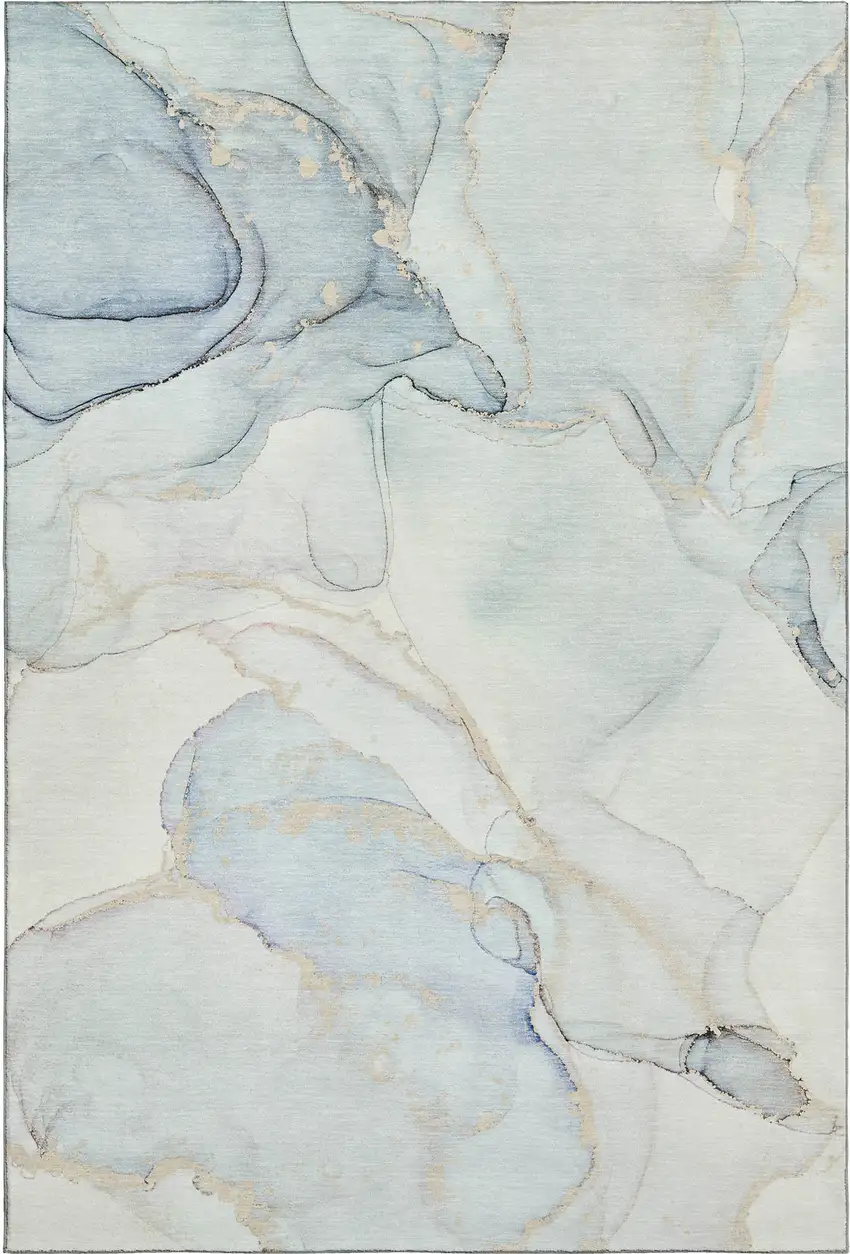 Sky Blue And Ivory Abstract Washable Area Rug With UV Protection Photo 2