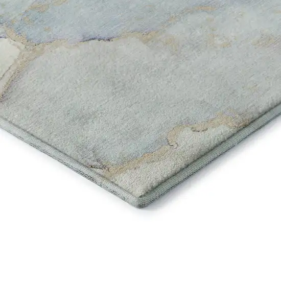 Sky Blue And Ivory Abstract Washable Area Rug With UV Protection Photo 9