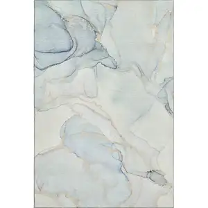 Photo of Sky Blue And Ivory Abstract Washable Area Rug With UV Protection