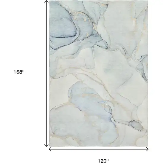 Sky Blue And Ivory Abstract Washable Area Rug With UV Protection Photo 7