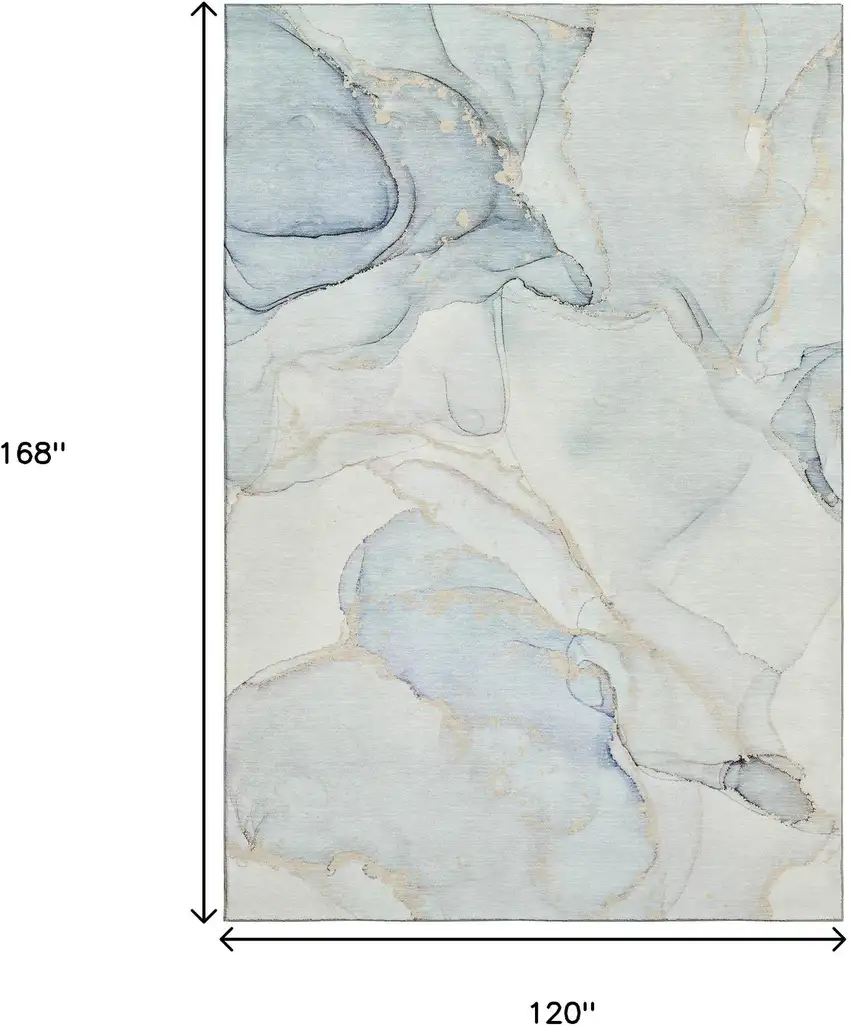 Sky Blue And Ivory Abstract Washable Area Rug With UV Protection Photo 7
