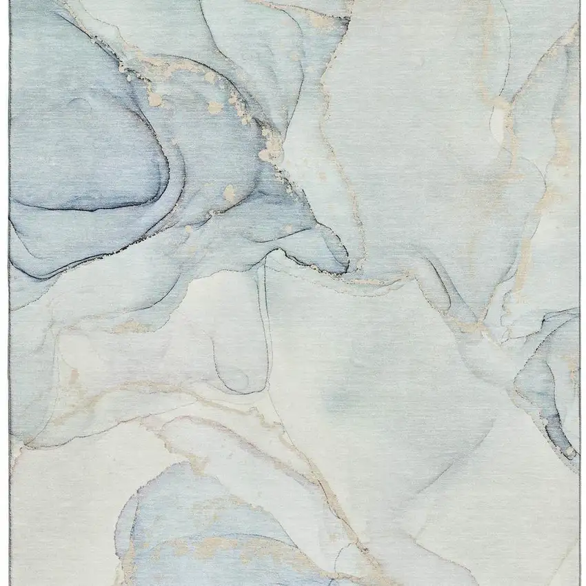Sky Blue And Ivory Abstract Washable Area Rug With UV Protection Photo 4