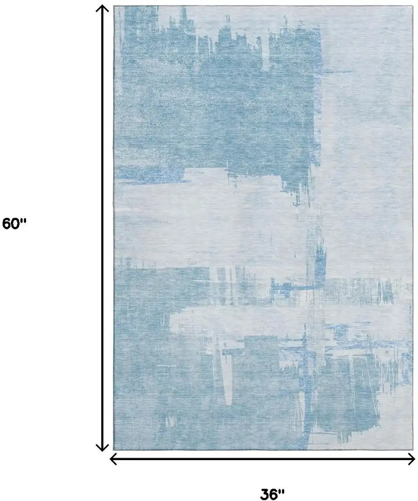 Sky Blue And Ivory Abstract Washable Area Rug With UV Protection Photo 3
