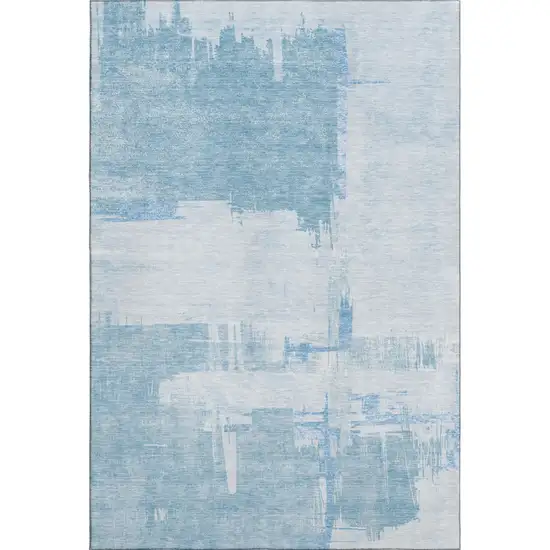 Sky Blue And Ivory Abstract Washable Area Rug With UV Protection Photo 1