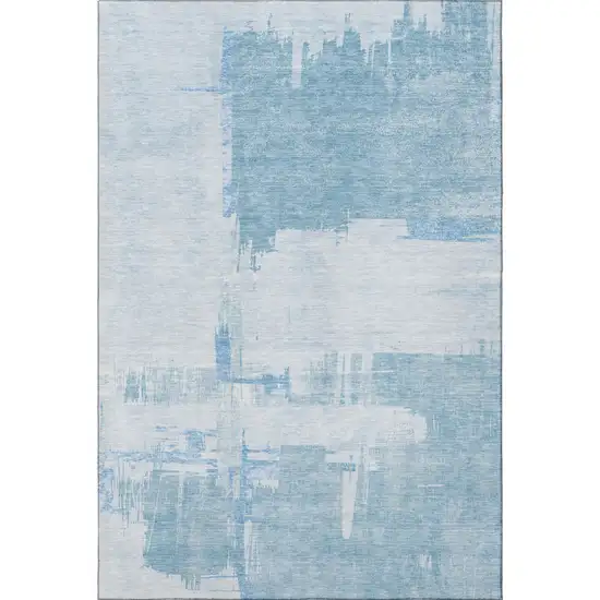 Sky Blue And Ivory Abstract Washable Area Rug With UV Protection Photo 3