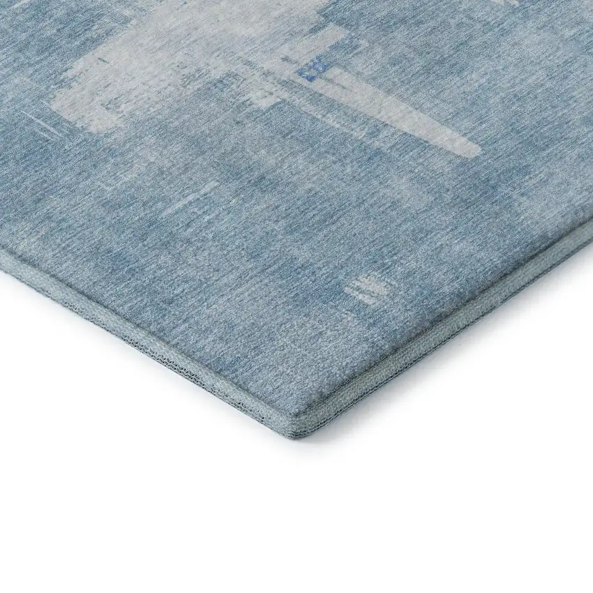 Sky Blue And Ivory Abstract Washable Area Rug With UV Protection Photo 7