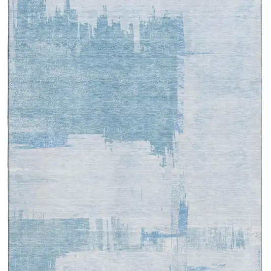 Sky Blue And Ivory Abstract Washable Area Rug With UV Protection Photo 2