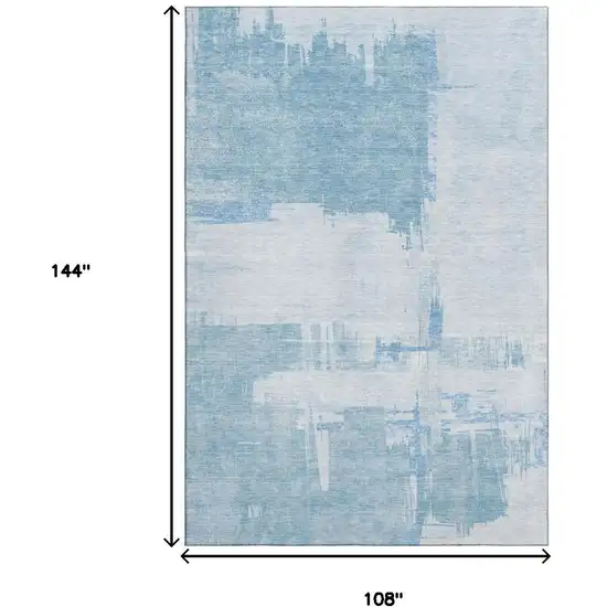 Sky Blue And Ivory Abstract Washable Area Rug With UV Protection Photo 3