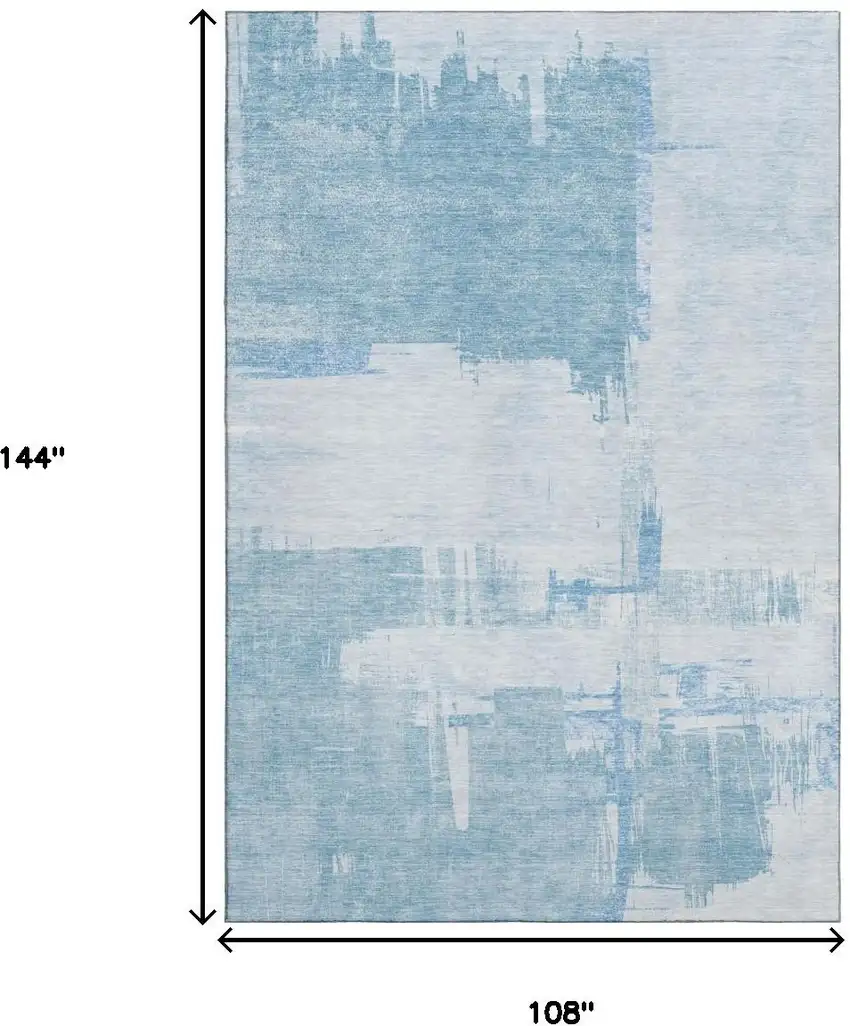 Sky Blue And Ivory Abstract Washable Area Rug With UV Protection Photo 3