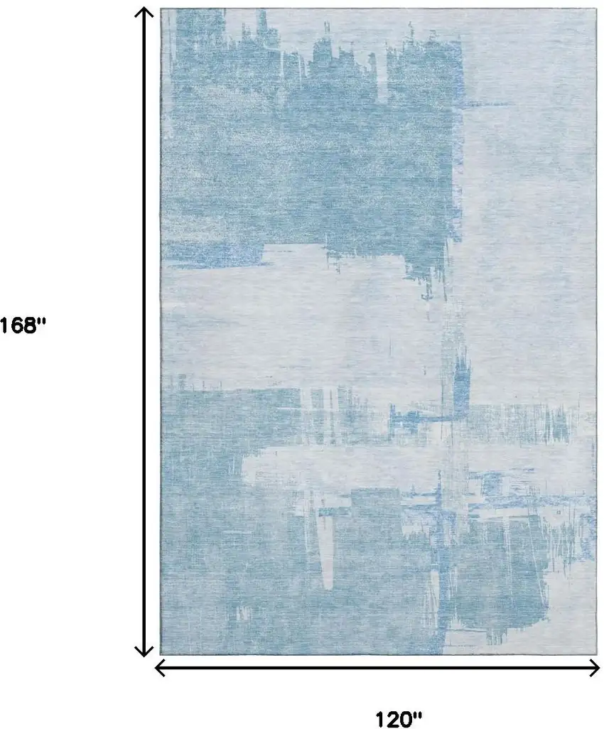 Sky Blue And Ivory Abstract Washable Area Rug With UV Protection Photo 3