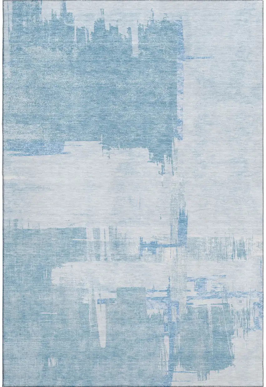 Sky Blue And Ivory Abstract Washable Area Rug With UV Protection Photo 1