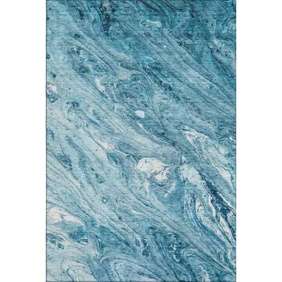 Sky Blue And Ivory Abstract Washable Area Rug With UV Protection Photo 1