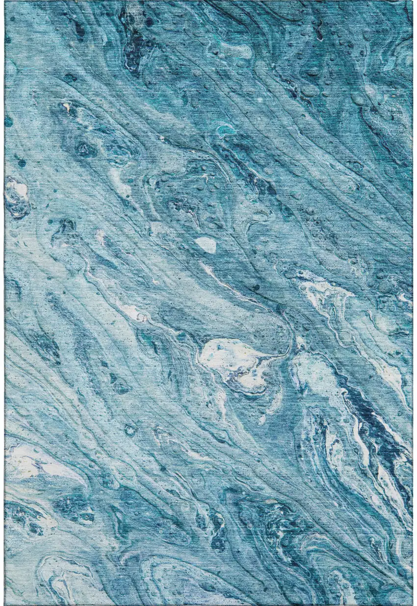 Sky Blue And Ivory Abstract Washable Area Rug With UV Protection Photo 1