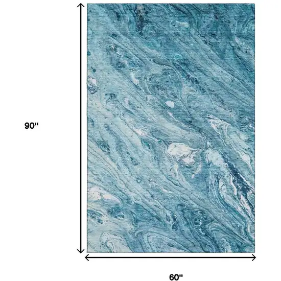 Sky Blue And Ivory Abstract Washable Area Rug With UV Protection Photo 7