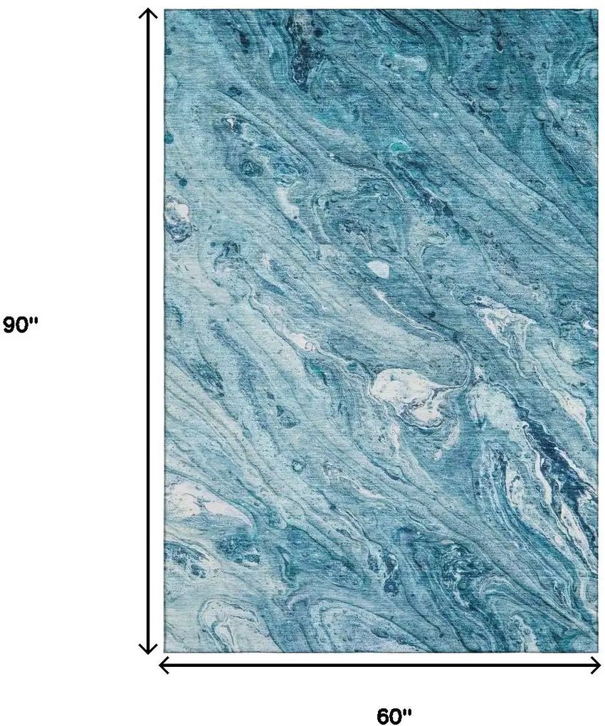 Sky Blue And Ivory Abstract Washable Area Rug With UV Protection Photo 7