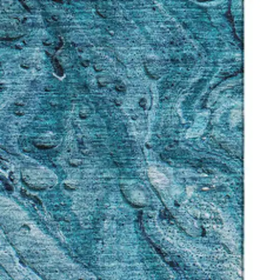 Sky Blue And Ivory Abstract Washable Area Rug With UV Protection Photo 9