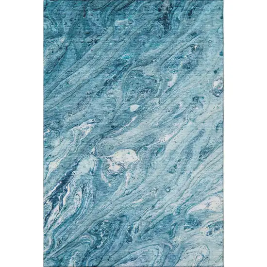Sky Blue And Ivory Abstract Washable Area Rug With UV Protection Photo 4