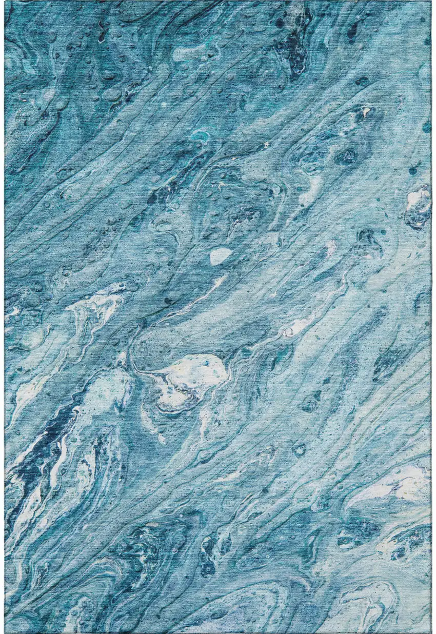 Sky Blue And Ivory Abstract Washable Area Rug With UV Protection Photo 4