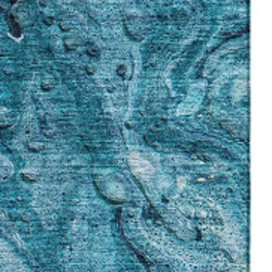 Sky Blue And Ivory Abstract Washable Area Rug With UV Protection Photo 3