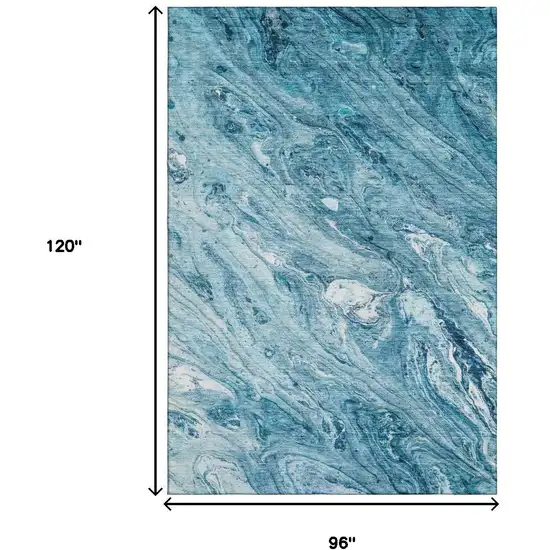 Sky Blue And Ivory Abstract Washable Area Rug With UV Protection Photo 7