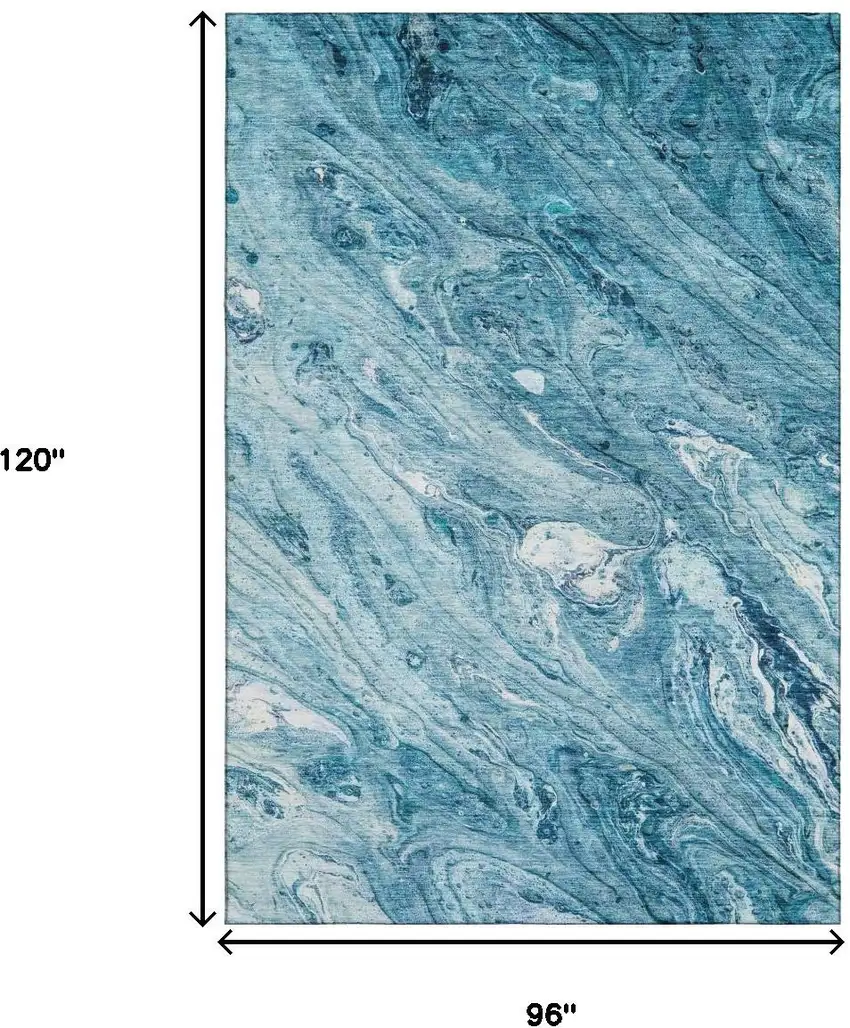 Sky Blue And Ivory Abstract Washable Area Rug With UV Protection Photo 7