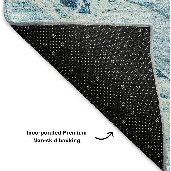 Sky Blue And Ivory Abstract Washable Area Rug With UV Protection Photo 8