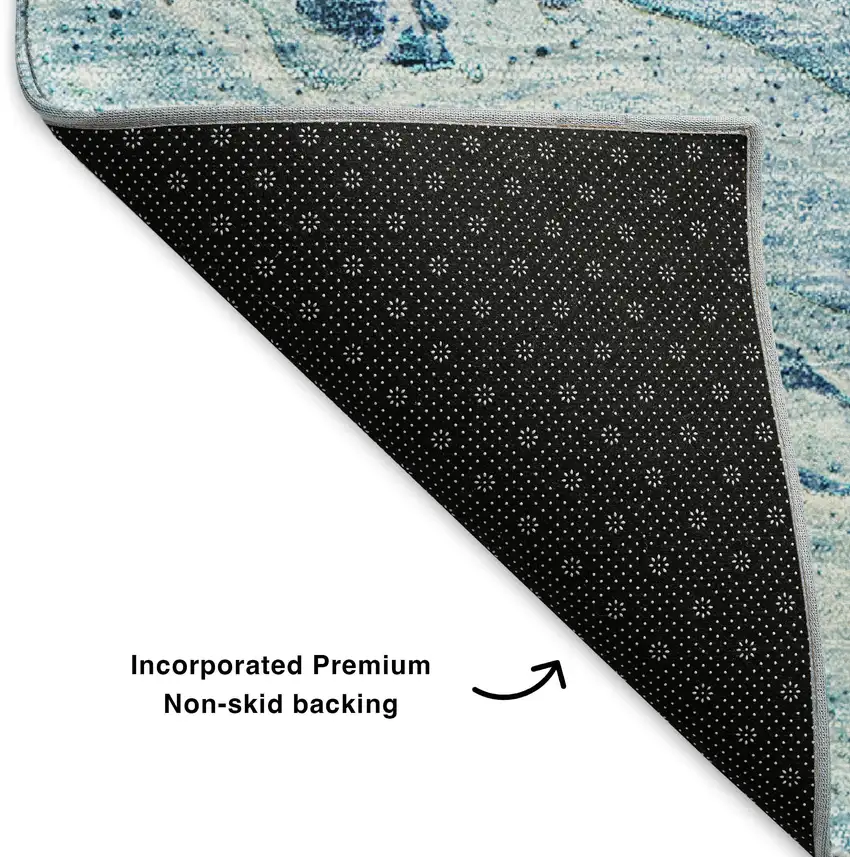 Sky Blue And Ivory Abstract Washable Area Rug With UV Protection Photo 8