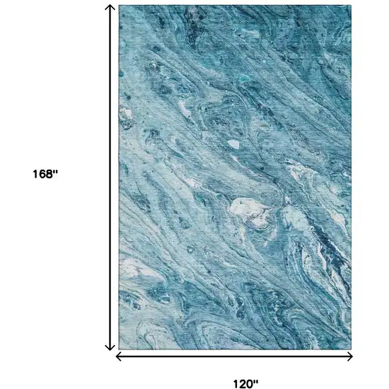 Sky Blue And Ivory Abstract Washable Area Rug With UV Protection Photo 7