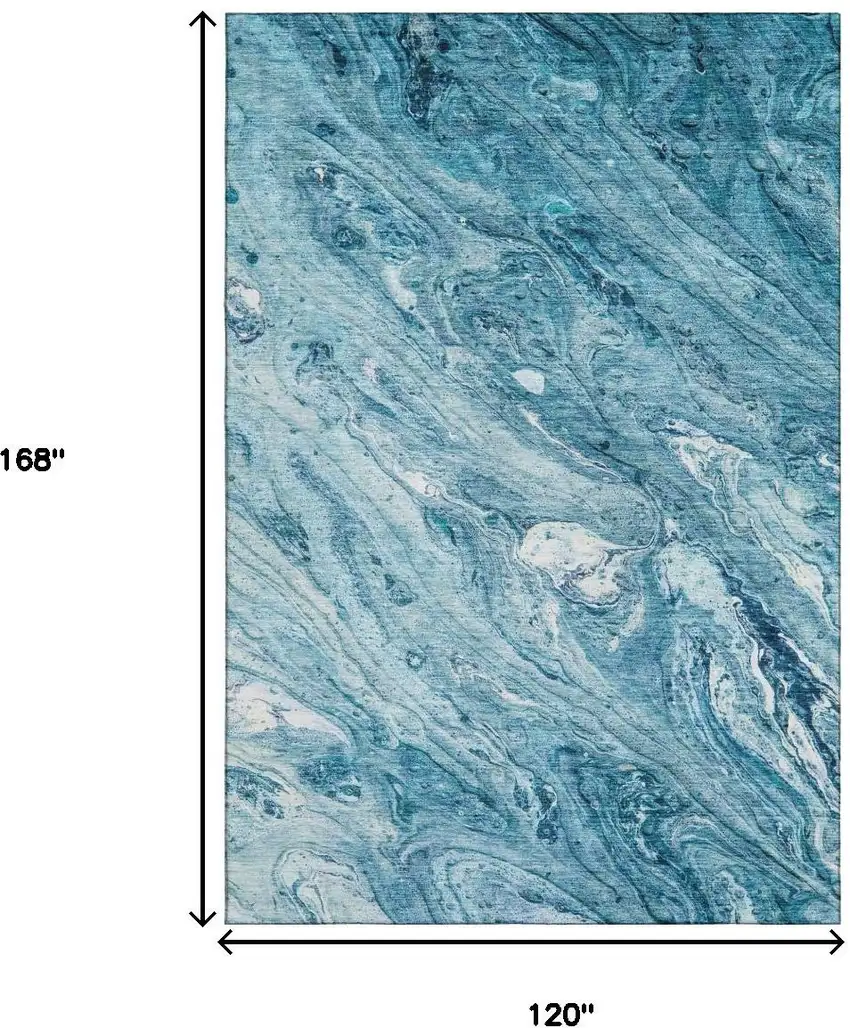 Sky Blue And Ivory Abstract Washable Area Rug With UV Protection Photo 7