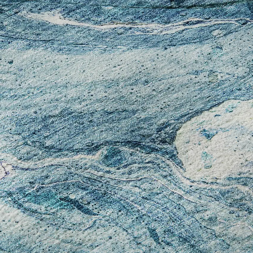 Sky Blue And Ivory Abstract Washable Area Rug With UV Protection Photo 3