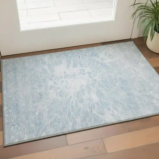 Sky Blue And Ivory Abstract Washable Area Rug With UV Protection Photo 2