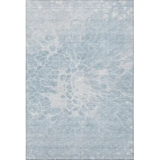 Sky Blue And Ivory Abstract Washable Area Rug With UV Protection Photo 1