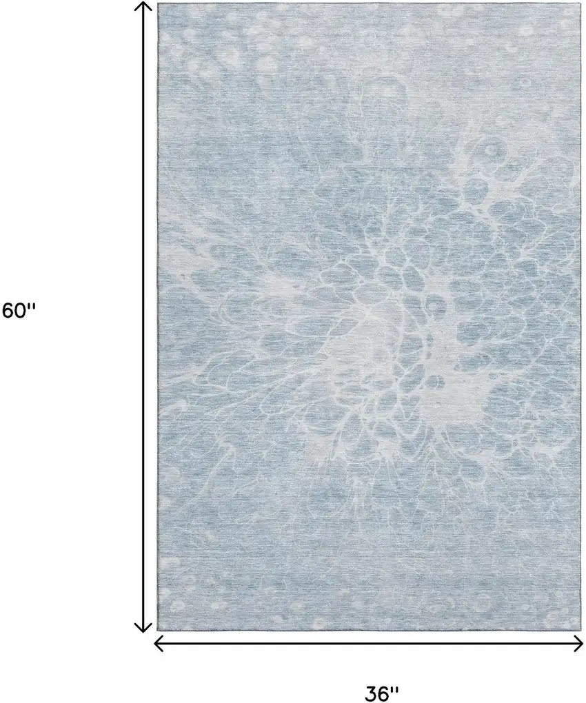 Sky Blue And Ivory Abstract Washable Area Rug With UV Protection Photo 6