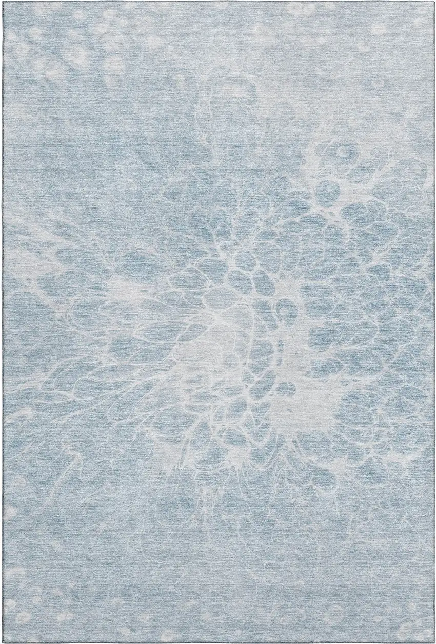 Sky Blue And Ivory Abstract Washable Area Rug With UV Protection Photo 7