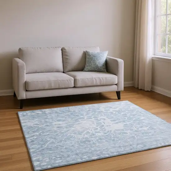 Sky Blue And Ivory Abstract Washable Area Rug With UV Protection Photo 2