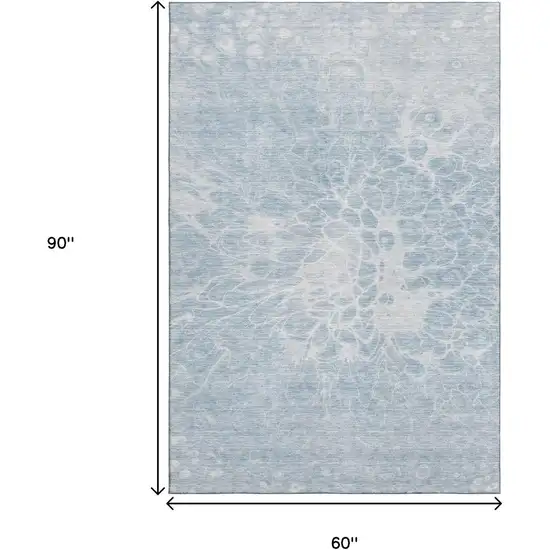 Sky Blue And Ivory Abstract Washable Area Rug With UV Protection Photo 3