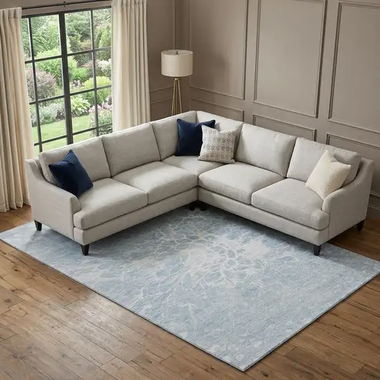 Sky Blue And Ivory Abstract Washable Area Rug With UV Protection Photo 1