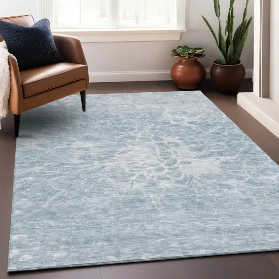 Sky Blue And Ivory Abstract Washable Area Rug With UV Protection Photo 6