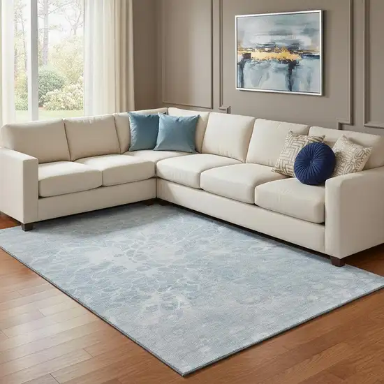 Sky Blue And Ivory Abstract Washable Area Rug With UV Protection Photo 1