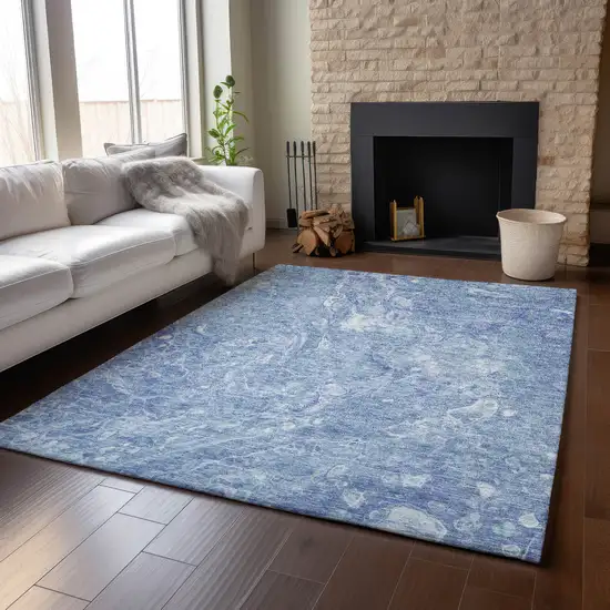 Sky Blue And Ivory Abstract Washable Area Rug With UV Protection Photo 4