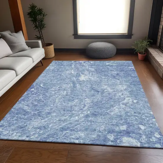 Sky Blue And Ivory Abstract Washable Area Rug With UV Protection Photo 4