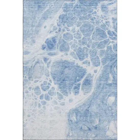 Sky Blue And Ivory Abstract Washable Area Rug With UV Protection Photo 1