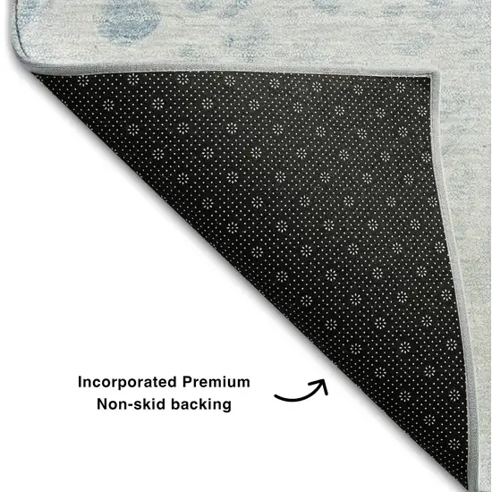 Sky Blue And Ivory Abstract Washable Area Rug With UV Protection Photo 7