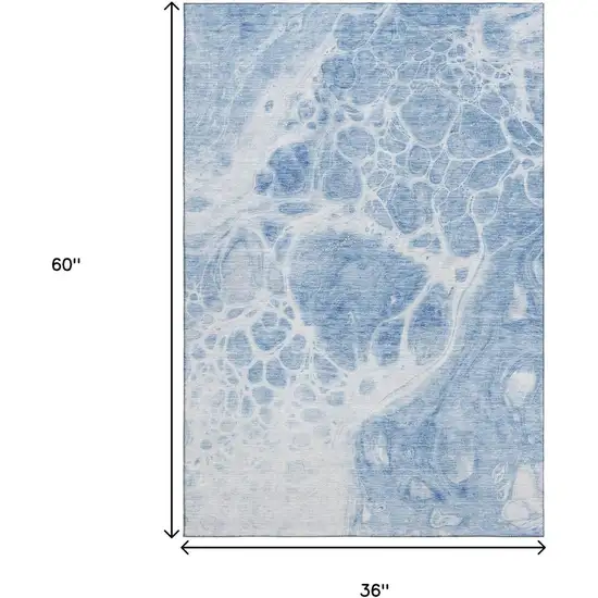Sky Blue And Ivory Abstract Washable Area Rug With UV Protection Photo 3