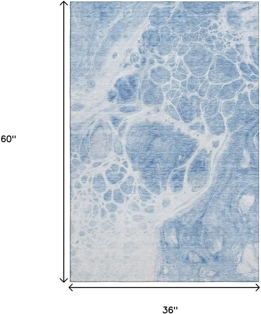 Sky Blue And Ivory Abstract Washable Area Rug With UV Protection Photo 3
