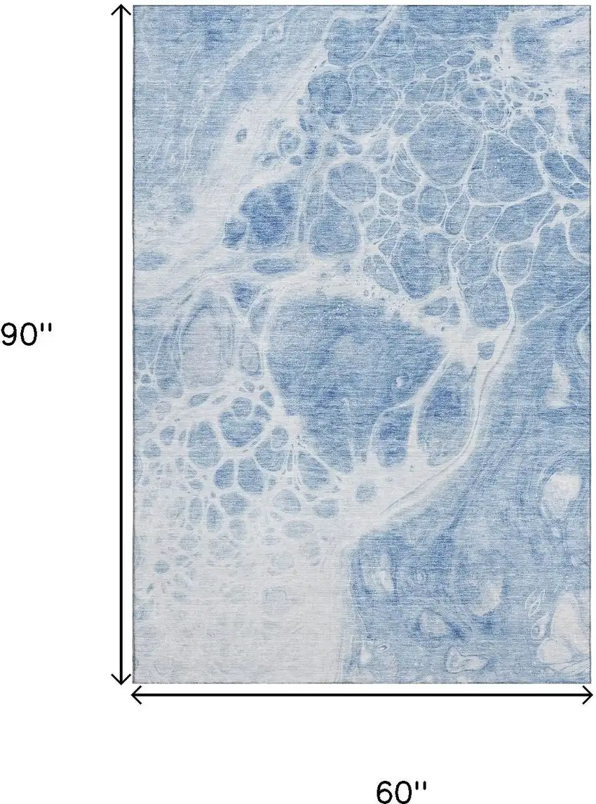 Sky Blue And Ivory Abstract Washable Area Rug With UV Protection Photo 3